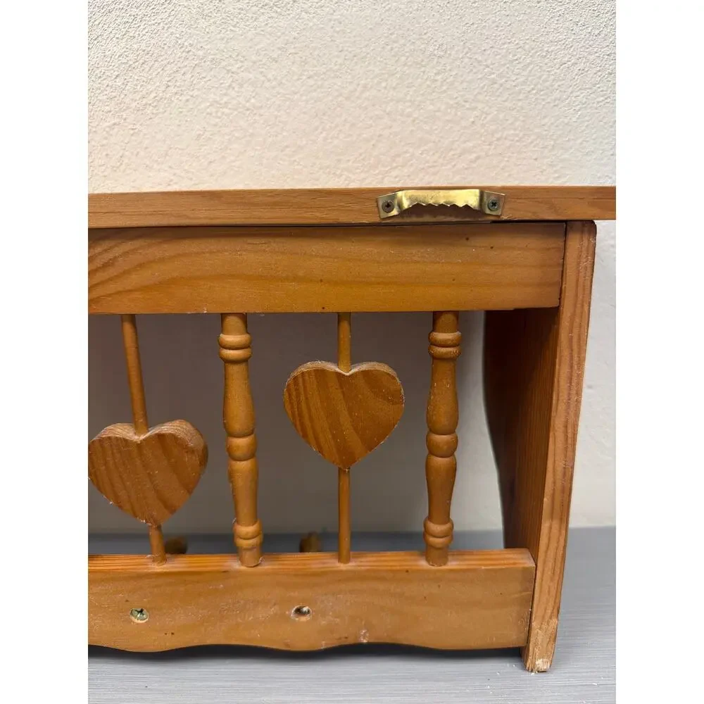 Vtg Wooden Heart Spindle Wall Shelf Five Pegs 23 inch Cottagecore Farmhouse